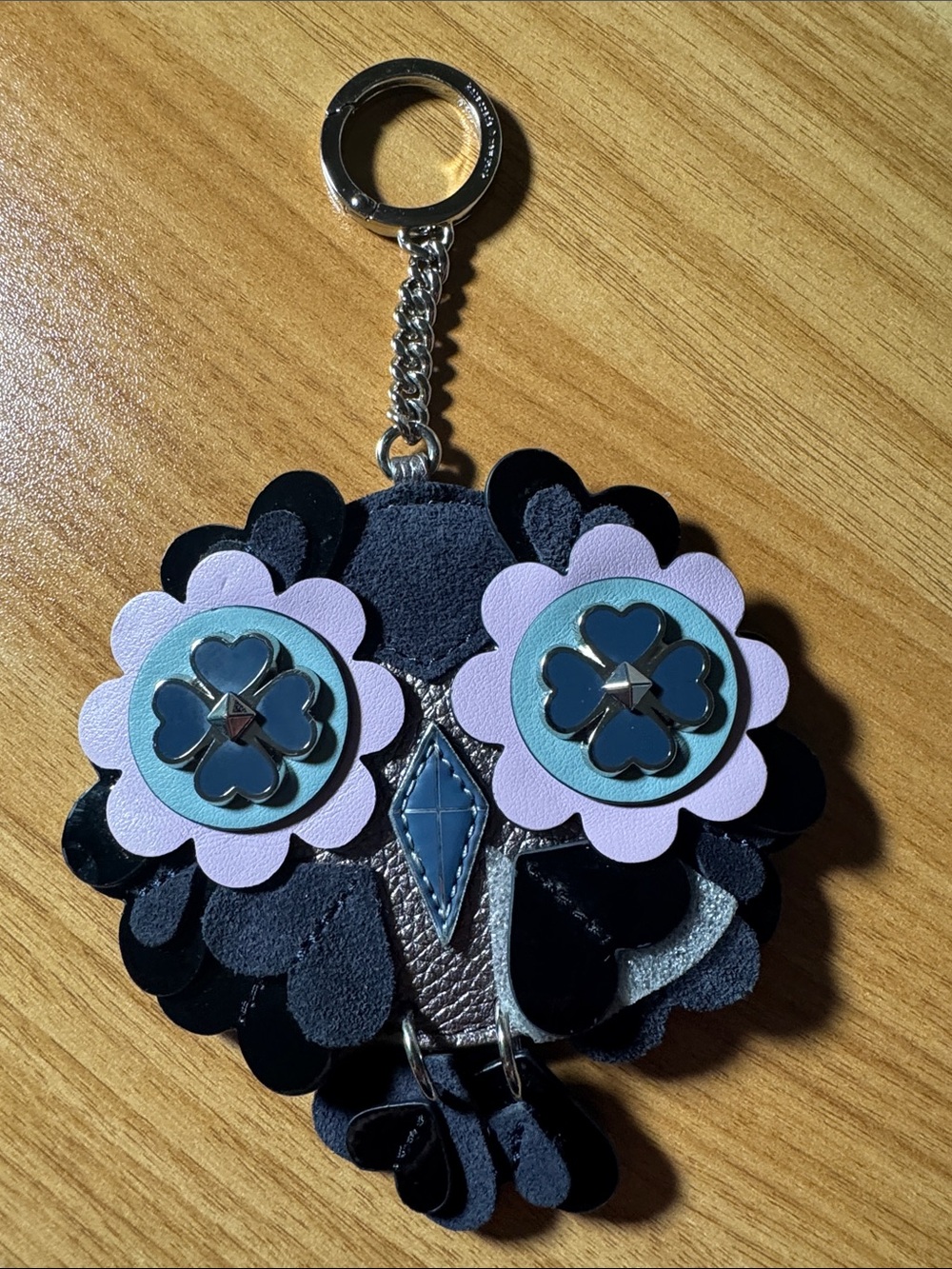 kate spade Floral Owl Leather Keychain Charm - Black, Lavender & Light Blue